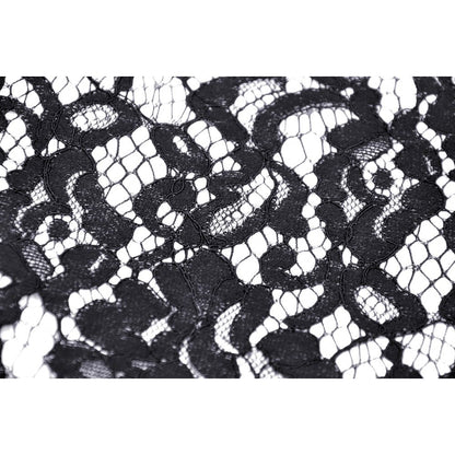 Back view of Dark In Love midi skirt with corset lacing details, revealing elegant lace applique design.