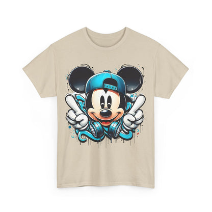 Luxury Mickey Mouse Graffiti Unisex Graphic T-Shirt displaying a vibrant front design with Mickey Mouse in a beige textile.