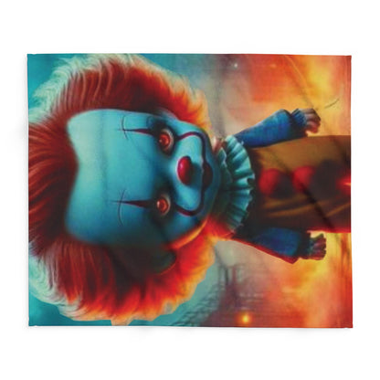 Close-up of the Decorative and Warm Halloween Pennywise IT Spooky Arctic Fleece Blanket, showcasing intricate details of the spooky design in luxurious colours.