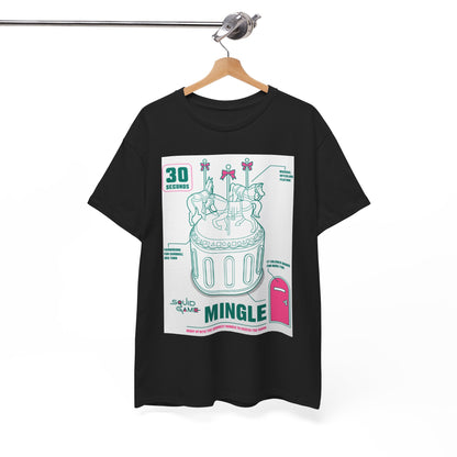 Chic unisex Squid Game themed tee elegantly displayed on a wooden hanger, showcasing a unique design that captures attention.