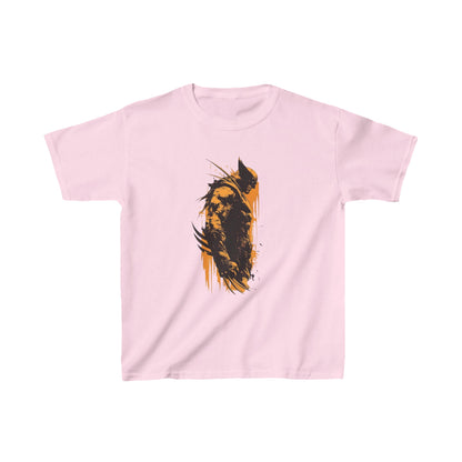 Elegant pink unisex kids cotton t-shirt featuring a striking Wolverine graphic design, showcasing the legendary mutant hero in a vibrant artistic portrayal.