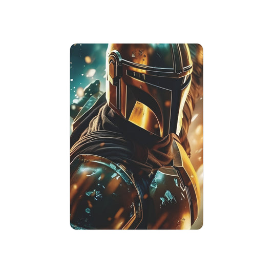 Mandalorian Star Wars Metal Art Poster with vibrant colours and sleek finish, ideal for sophisticated interiors.