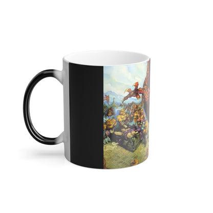 Stylish view of the Discworld Guards Guards Heat Change Mug featuring the unique colour morphing illustration, perfect for discerning collectors and fans.