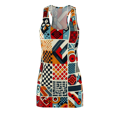 Vibrant red checkerboard design of the Elara Stirling Racerback Dress by Dazzling Dreams Studio, showcasing modern elegance and contemporary fashion.