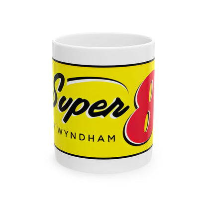 Super 8 Retro Logo Image Ceramic Mug - Sip your drinks in retro style, perfect for office shenanigans and nostalgic coffee breaks!