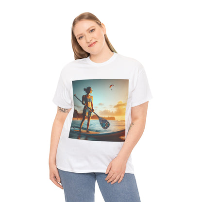 Luxurious fabric of the Delightfull Paddle Board Scene T-Shirt by Dazzling Dreams Studio, perfect for demonstrating your passion for paddleboarding.