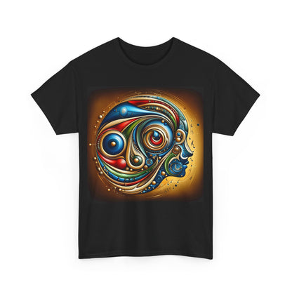Front view of the Stained Glass Dreams Unisex T-Shirt featuring a captivating abstract design with vibrant colours, embodying luxury and artistic expression.