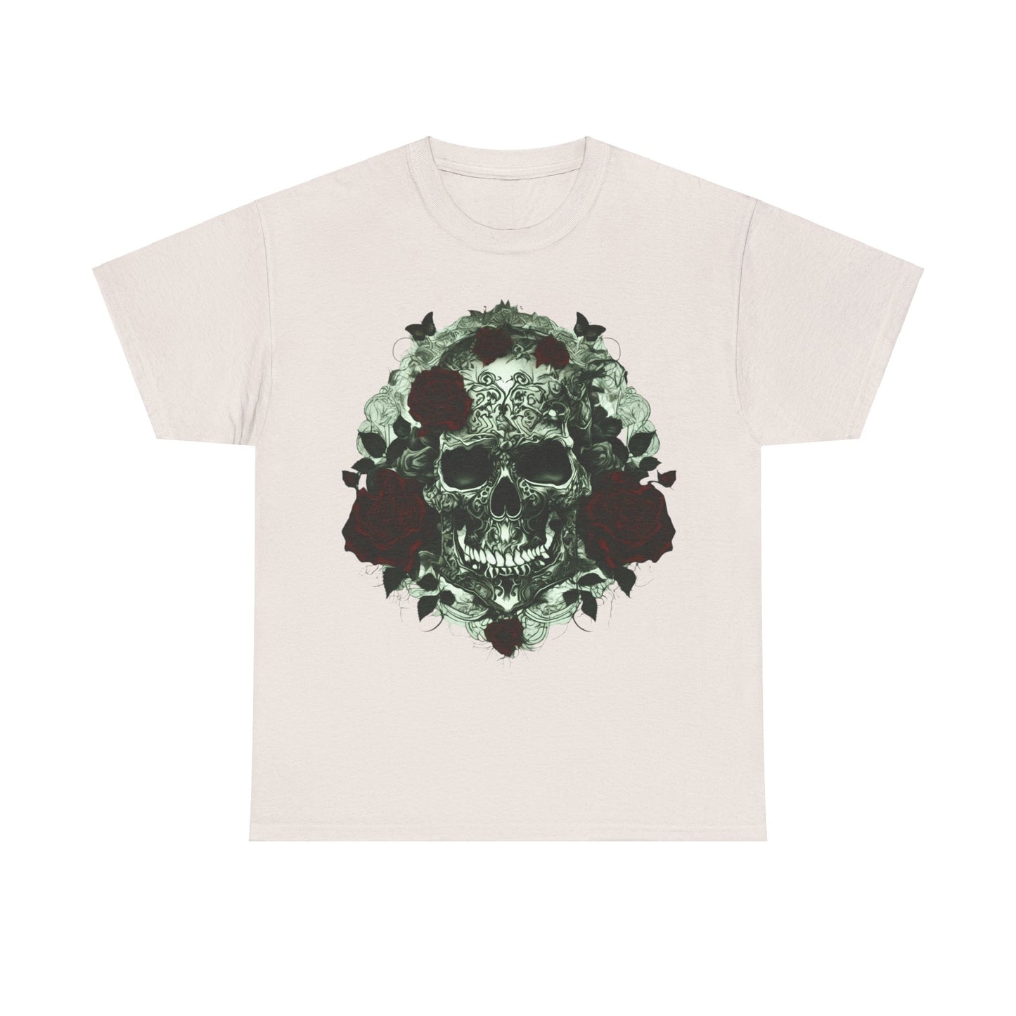 Skulls and Roses Cotton Tee, Unisex Graphic Shirt, 7 color choice