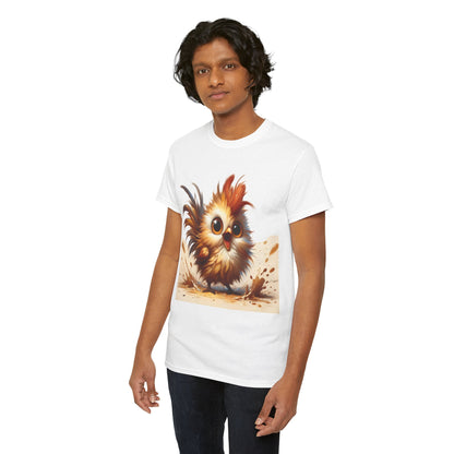Explosive Joy Tee - Cartoon Bird Edition: A stylish unisex cotton tee featuring a vibrant cartoon bird illustration designed to evoke happiness and playfulness.