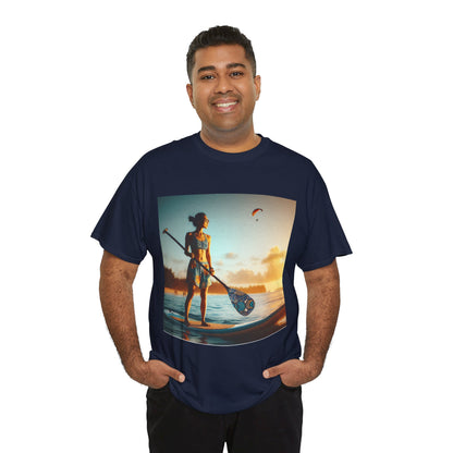 Versatile Delightfull Paddle Board Scene T-Shirt from Dazzling Dreams Studio, available in various sizes, blending chic design with paddleboarding passion.