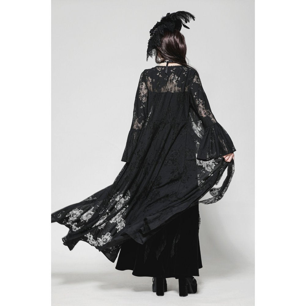 Close-up of the lace trim on the Emersyn Long Robe, emphasizing intricate craftsmanship and stylish gothic aesthetics.