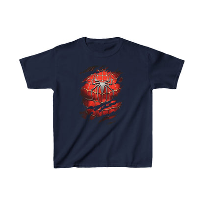 Unisex Kids Spider-Man Cotton T-Shirt in classic navy, showcasing a bold red Spider-Man logo design, ideal for stylish young superheroes.