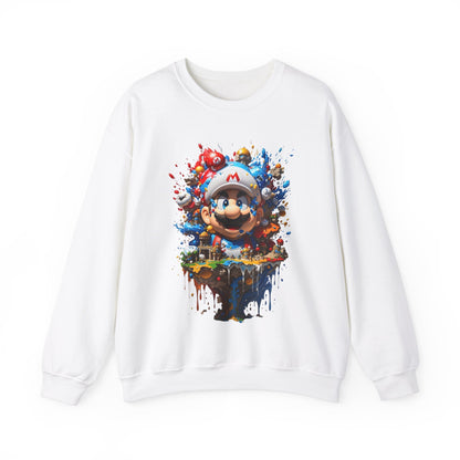 Luxurious Computer Game Character Unisex Crewneck Sweatshirt featuring a vibrant graphic design inspired by classic gaming characters on a pristine white background.