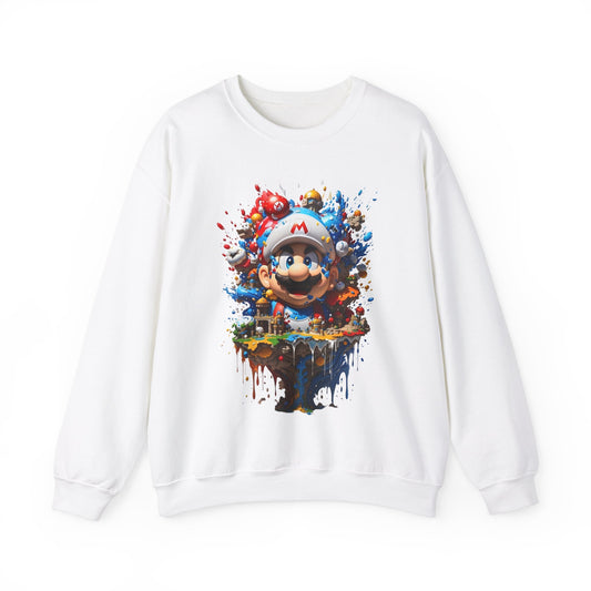 Luxurious Computer Game Character Unisex Crewneck Sweatshirt featuring a vibrant graphic design inspired by classic gaming characters on a pristine white background.