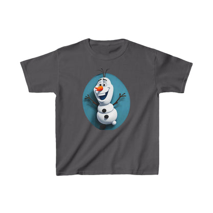 Kids Cute Frozen Olaf T-shirt Heavy Cotton Tee in dark grey featuring Olaf, the playful snowman from Frozen, designed for elegance and comfort.