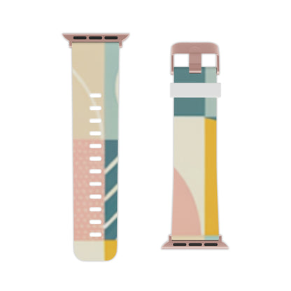 VisualVortex Modern Geometric Apple Watch Band in pastel colours by Dazzling Dreams Studio, showcasing elegant patterns of circles and squares.