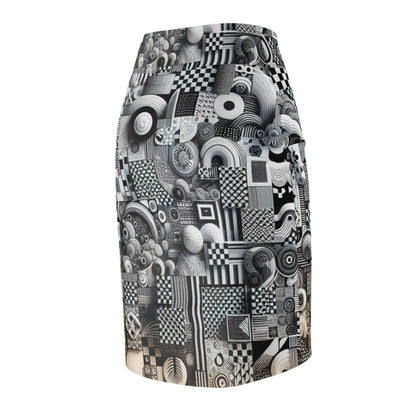 Valentina Belleveau high-quality AOP pencil skirt by Dazzling Dreams Studio featuring unique modern patterns on a white background, ideal for stylish women seeking sophistication and elegance.