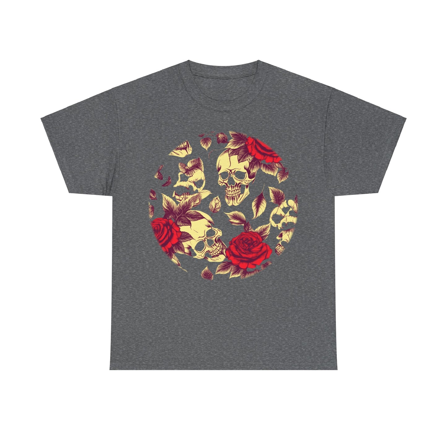 Skulls and Roses Cotton Tee, Unisex Graphic Shirt, 7 color choice