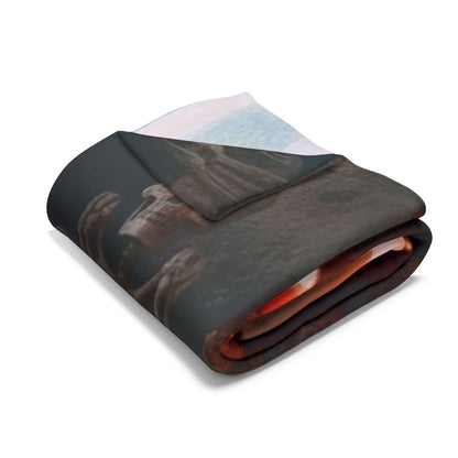 Decorative and Warm Halloween Spooky Arctic Fleece Blanket beautifully folded to reveal a luxurious spooky design, perfect for embracing the Halloween season.