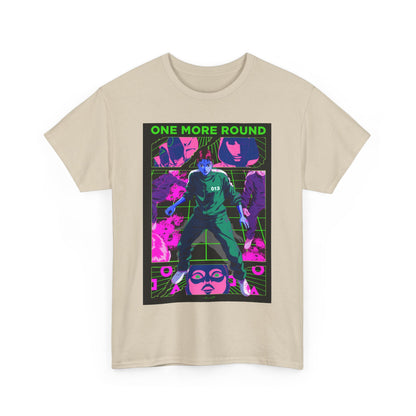 Chic, unisex graphic tee with a psychedelic design from Squid Game, showcasing bold imagery and 'One More Round' for those who embrace edgy style.