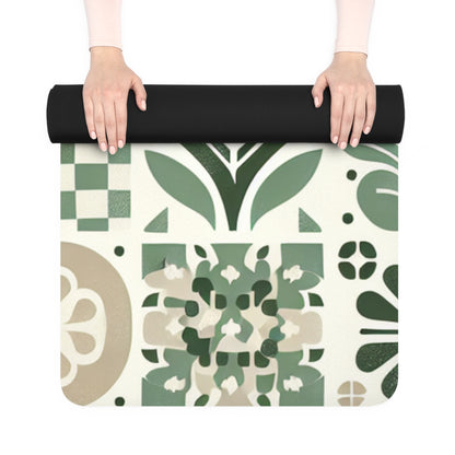 Stylish pale green and white checkerboard pattern of the Evelyn Atelier Luxury Eco-Friendly Yoga Mat, perfect for upscale yoga practices by Dazzling Dreams Studio.