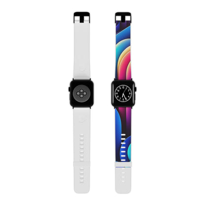 Lifestyle shot of the Vibrant Neon DesignVista Castle Apple Watch Band by Dazzling Dreams Studio, showcasing its vibrant kaleidoscope design on a stylish wrist.