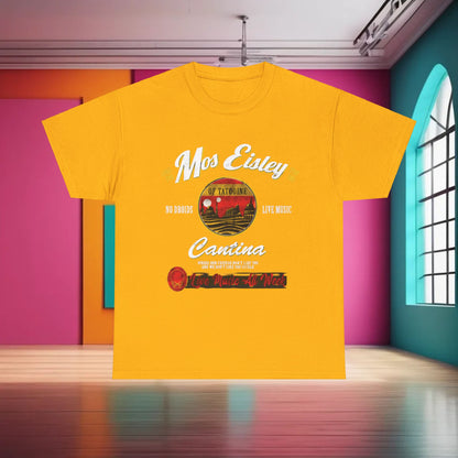 Luxury Star Wars Mos Eisley Cantina Graphic T-Shirt in vibrant yellow, showcasing unique graphics inspired by the iconic cantina, perfect for blending nostalgia with modern street fashion.