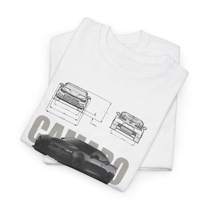 Refined Chevy Camaro ZL1 Graphic Tee for Men, showcasing the Camaro ZL1 design on stacked t-shirts, blending art and engineering in a luxurious fashion statement.