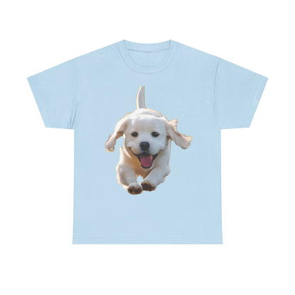 Leaping Puppy Graphic T-Shirt in light blue, showcasing a playful puppy design, perfect for urban streetwear enthusiasts seeking comfort and style.