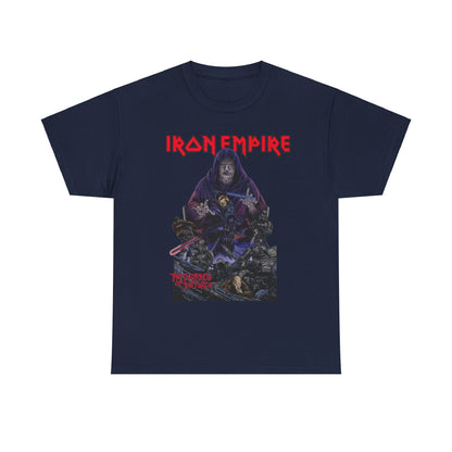 Iron Empire Graphic Tee in navy blue, presenting an exquisite depiction of Darth Sidious and Vader, made from premium cotton.