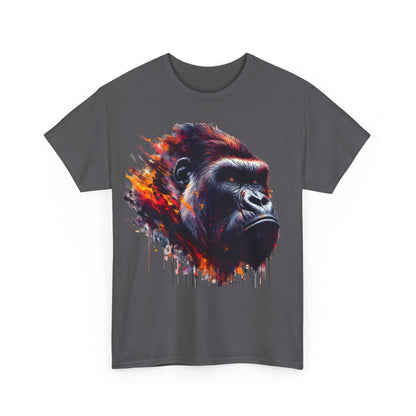 Harambe Masterpiece Graphic Unisex T-Shirt – Artistic Tribute with Vibrant Watercolor Design, featuring a striking portrait of Harambe rendered in vivid colours on a grey t-shirt.