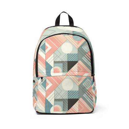 Sophisticated pastel geometric backpack by Dazzling Dreams Studio, showcasing bold geometric patterns and stylish design.