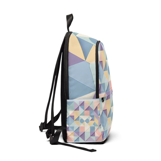 FitSpark Elite Geometric Pattern Gym Backpack by Dazzling Dreams Studio showcasing a stylish pastel design with lavender and mint green accents, perfect for fashion-forward individuals.