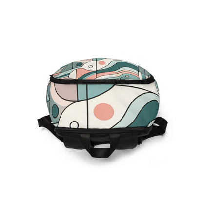 Showcasing the spacious interior and organised compartments of the Elegant Pastel Geometric Backpack by Dazzling Dreams Studio, designed for comfort and style.