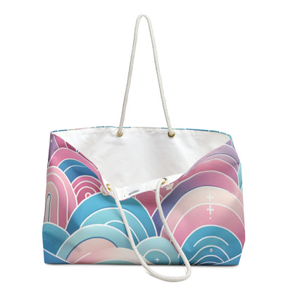 Stylish Marcella Kensington Weekender Tote Bag by Dazzling Dreams Studio showcasing its spacious wide-mouth design perfect for travel, complemented by durable rope handles for comfort and ease.