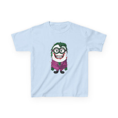 Minions Joker T-Shirt Kids showcasing a cute Minion dressed as the Joker with bright green hair and a charming smile, a fantastic addition to any kid's wardrobe. T Shirt, Funny, Minions.