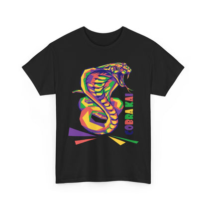 Stylish unisex Cobra Kai graphic T-shirt showcasing a strikingly colourful snake design, ideal for casual wear or showcasing martial arts fandom.