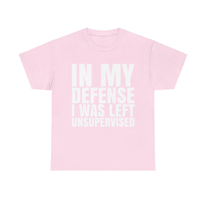 In My Defense Graphic Tee Shirt in pink - Unisex 100% Cotton, featuring playful typography perfect for unique self-expression.