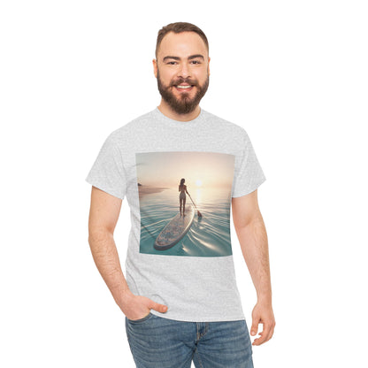 Dazzling Dreams Paddle Board T-Shirt features a stylish design, celebrating the beauty of nature and outdoor activities, perfect for luxury athleisure.