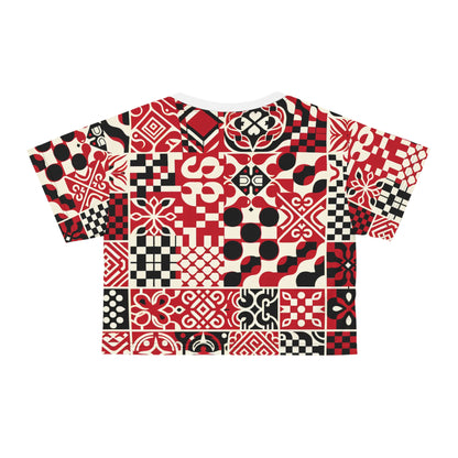 Back view of the Dazzling Dreams Studio Valentina Rialto Vibrant Red Checkerboard Crop Top, emphasizing the lightweight and breathable fabric for ultimate comfort.