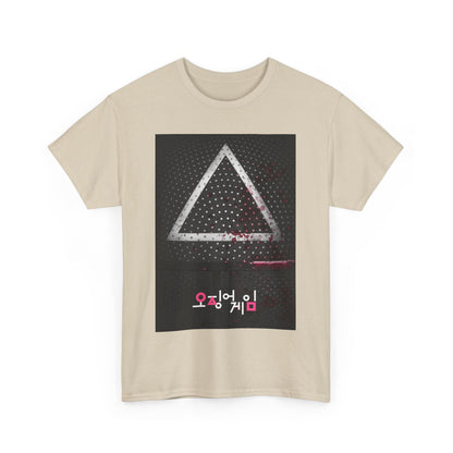 Squid Game Unisex Men's Women's Graphic Cotton Funny T Shirt showcasing a bold triangle motif, perfect for expressing a unique style in urban settings.