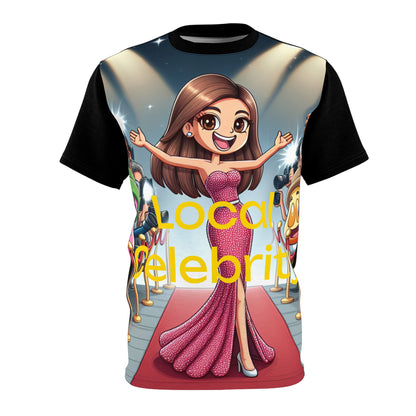 Luxurious Glamorous Cartoon Character T-Shirt by Dazzling Dreams Studio featuring an iconic female star on the red carpet, radiating glamour and style with vibrant artwork.