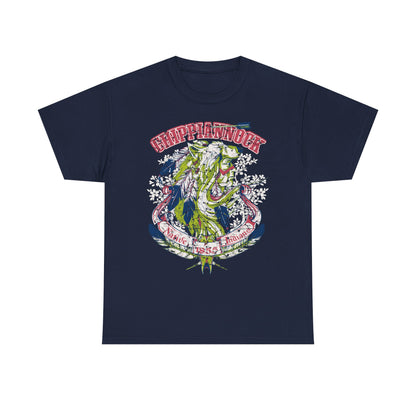 Elegant Native American Heritage graphic t-shirt in deep navy, showcasing a majestic wolf headdress design with intricate details, embodying a rich cultural narrative.
