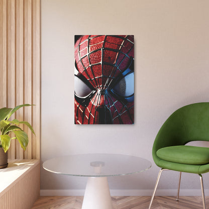 Elegant display of the Spider-Man Metal Wall Art Poster mounted in a stylish interior, showcasing its bold design and high-quality finish as a luxury decorative piece.