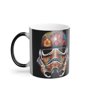 Artistic Stormtrooper Heat Change Mug displaying an elaborate floral motif, providing a luxurious touch to any beverage experience.
