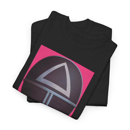 Luxury Squid Game Unisex Graphic T-Shirt showcasing the iconic triangular mask design folded, ideal for fashion-forward fans of the Netflix series.