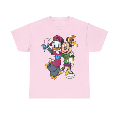 Daisy Duck & Minnie Mouse Unisex Graphic Tee Shirt in a charming pink hue, capturing the essence of friendship and fun through stylish graphics that celebrate modern vibrance.