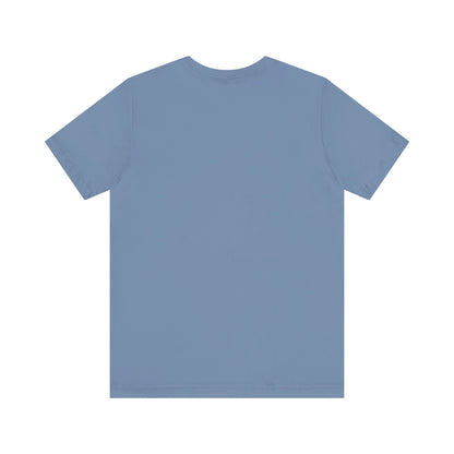Back view of a blue version of the Sabrina Carpenter Inspired Unisex Short Sleeve Tee, showcasing the premium quality and minimalist design.