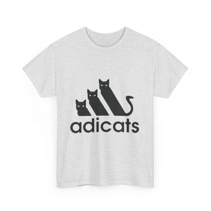 Adicats Logo Graphic T-Shirt featuring a stylish urban design with black cats on a soft grey cotton fabric, perfect for sophisticated streetwear enthusiasts.