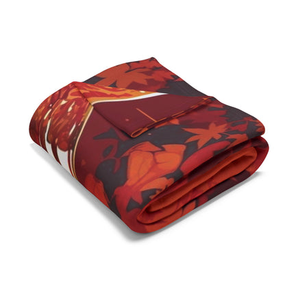 Elegant display of the Decorative and Warm Halloween Spooky Arctic Fleece Blanket, beautifully folded with rich autumn hues, ideal for luxurious seasonal home styling.